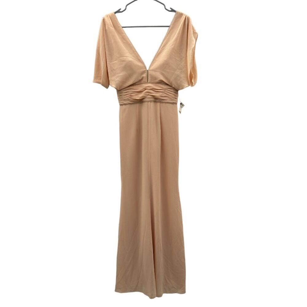 Bariano Australia Corinne Peach‎ Nude V-Neck Drape Sleeve Maxi Dress Gown Sz 8